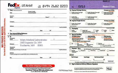 Courier Shipping Guide - Mayo Clinic Laboratories
